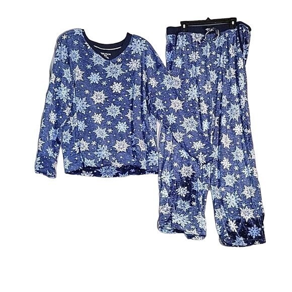 NAUTICA  2 piece lightweight fleece pajama snowflake winter set long sleeve M‎ - Picture 1 of 7